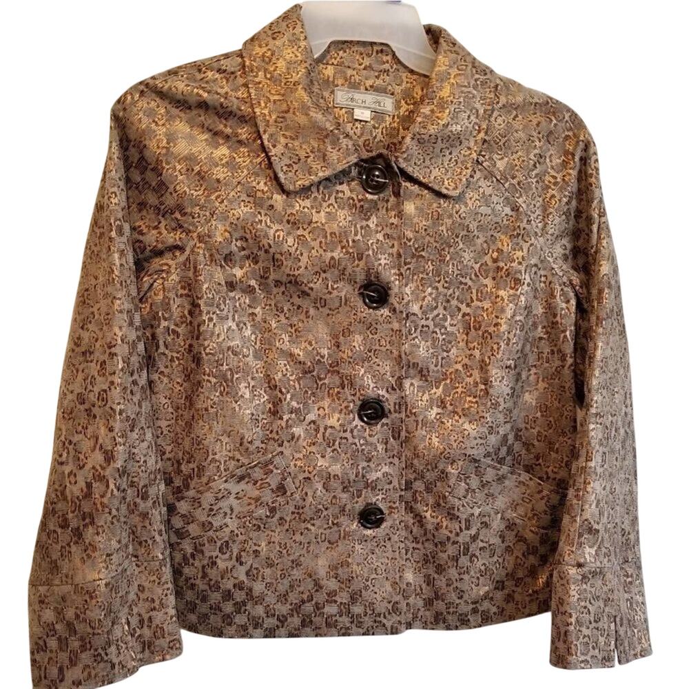 BIRCH Hill Gold flocked contemporary Leopard animal print jacket blazer medium